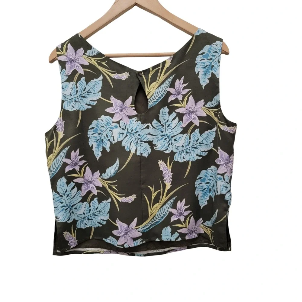 Tommy Bahama Silk Tank Top Womens 14 Lily‎ Island Shell Green Floral Resort Wear
